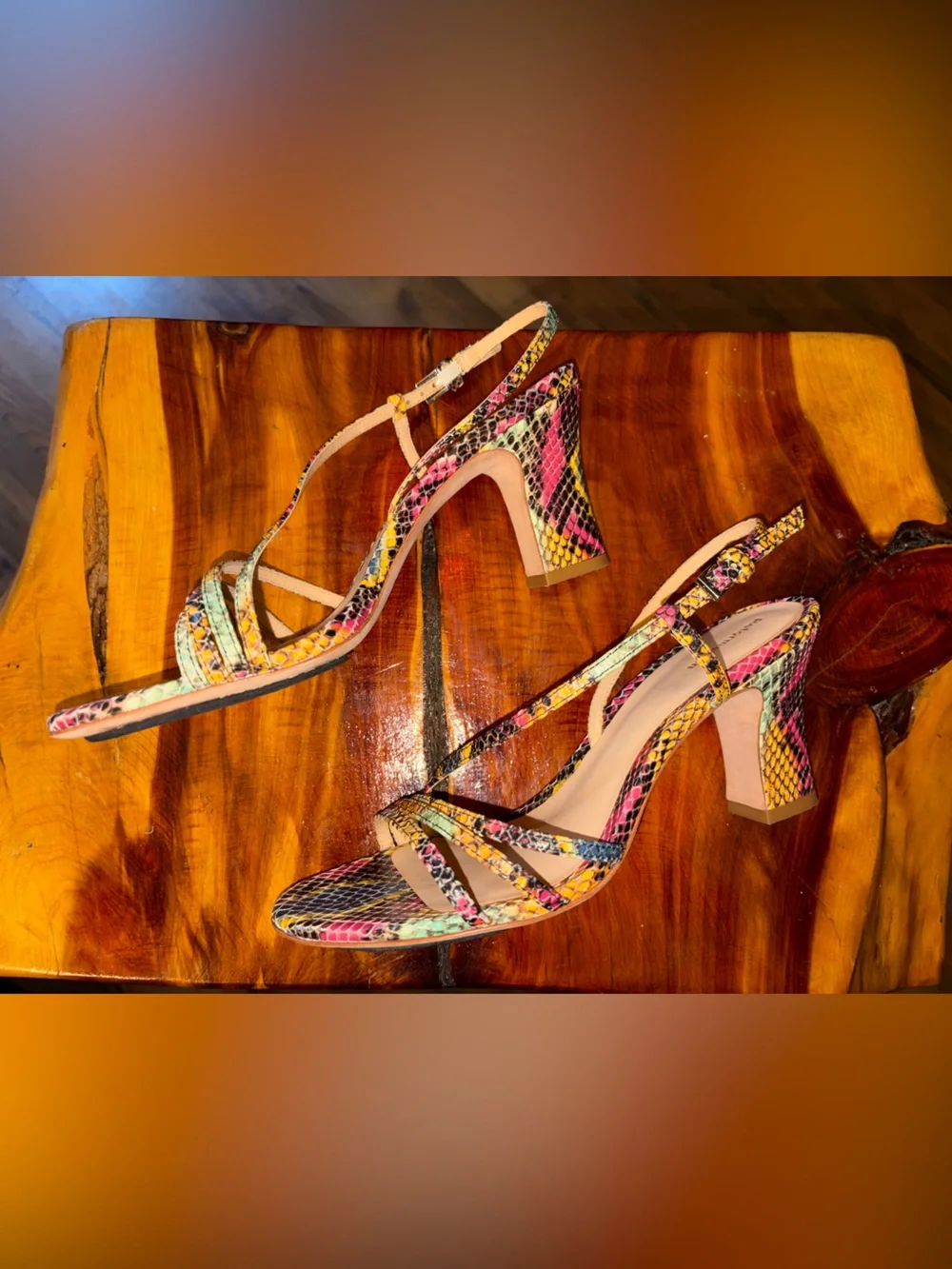 Reformation Pia Knotted Heeled Sandal multicolored faux-snakeskin 7